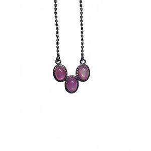 Sterling Silver Black Chain Necklace with Natural Rubies